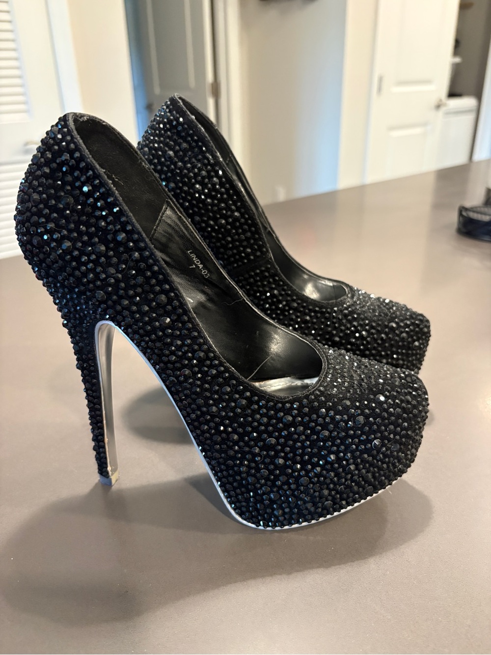 Black Crystal-Embellished Stiletto Pumps - Women 6”